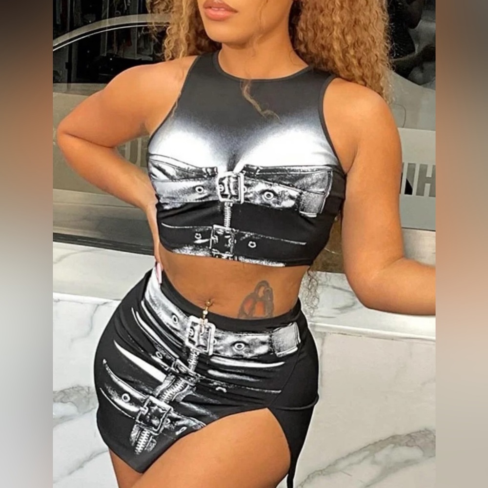 Black & White Mini Skirt Set